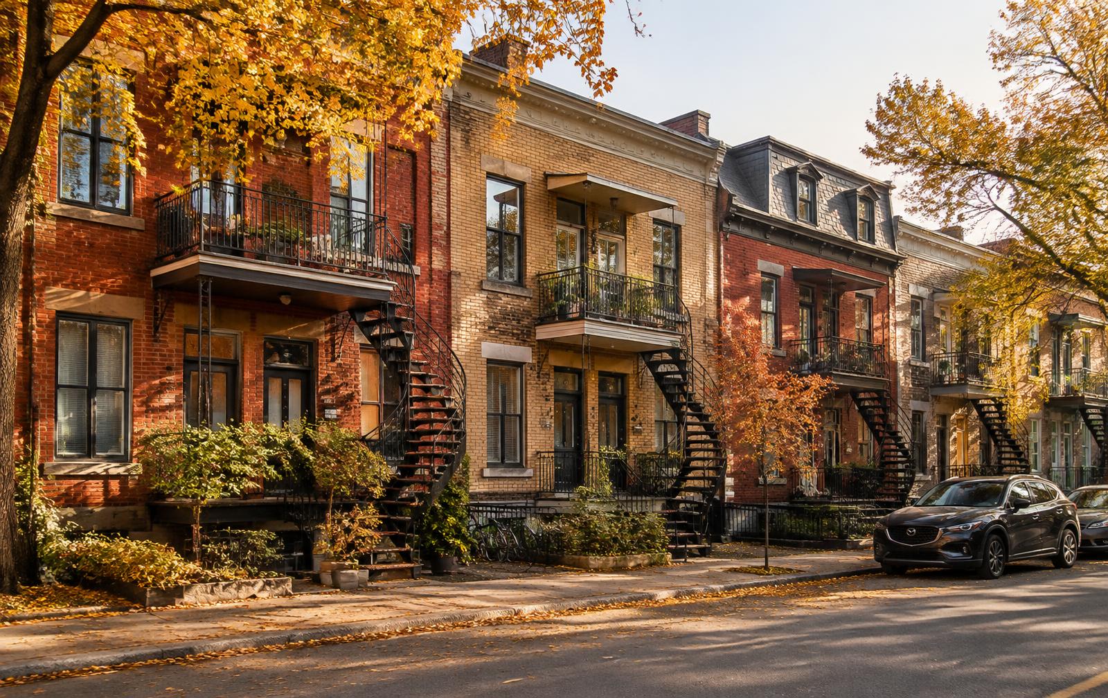 Montreal plexes with exterior spiral staircases